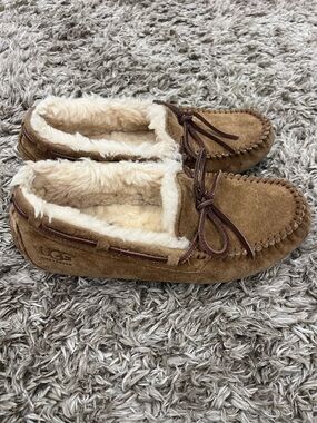 UGG Chestnut/Tan Suede Shearling Moccasin Slippers